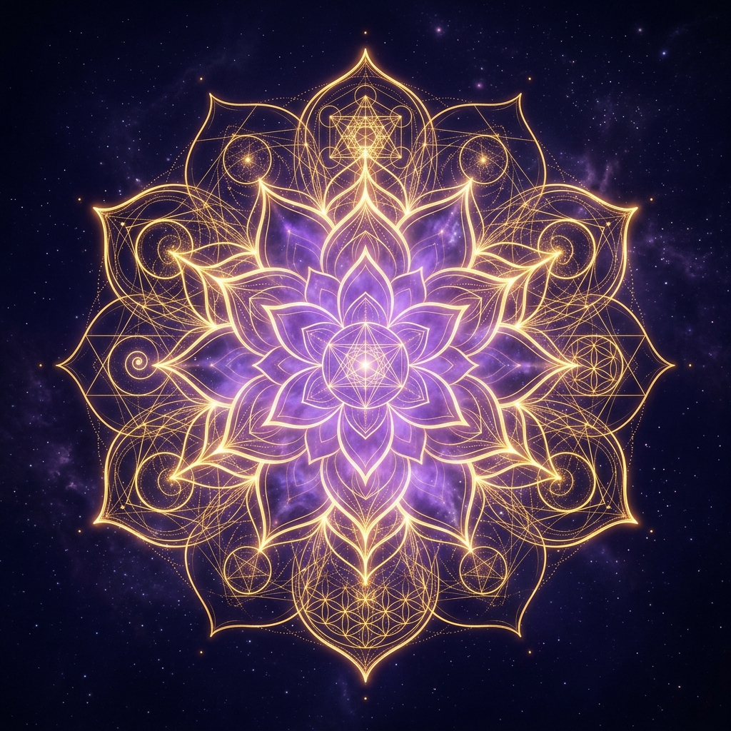 Sacred geometry representing spiritual wisdom and ancient healing traditions